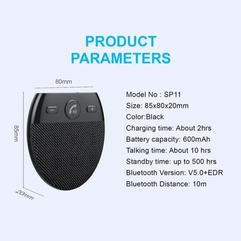In-Car Bluetooth Speaker – Hands-Free Car Bluetooth Phone System with Voice Prompts – Wireless Bluetooth Hands-Free Speaker Kit for Vehicles