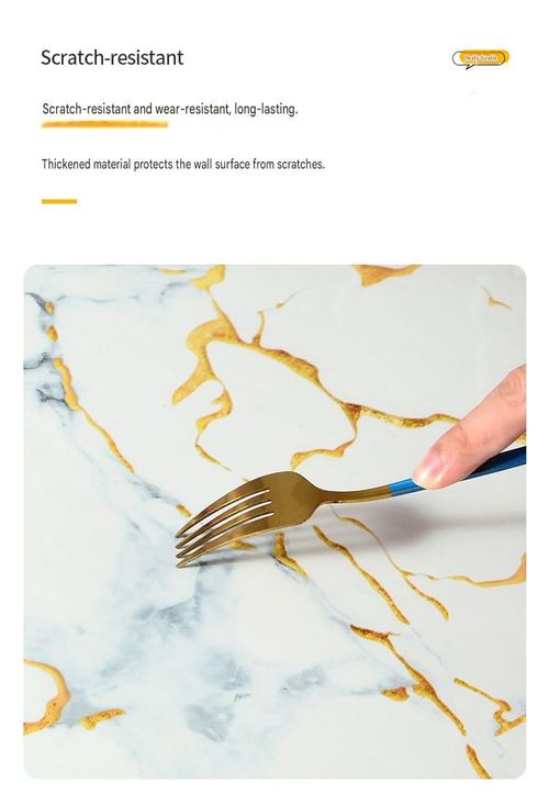 300cm x 40cm Smooth Marble-Effect Wallpaper with Gold Veining – Self-Adhesive & Removable