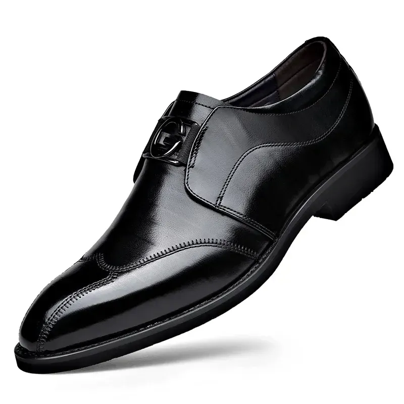 Men's Casual Business Leather Shoes Cover Feet Embroidered Pointed Scalp Shoes Comfortable Wear-resistant Dress Shoes Men