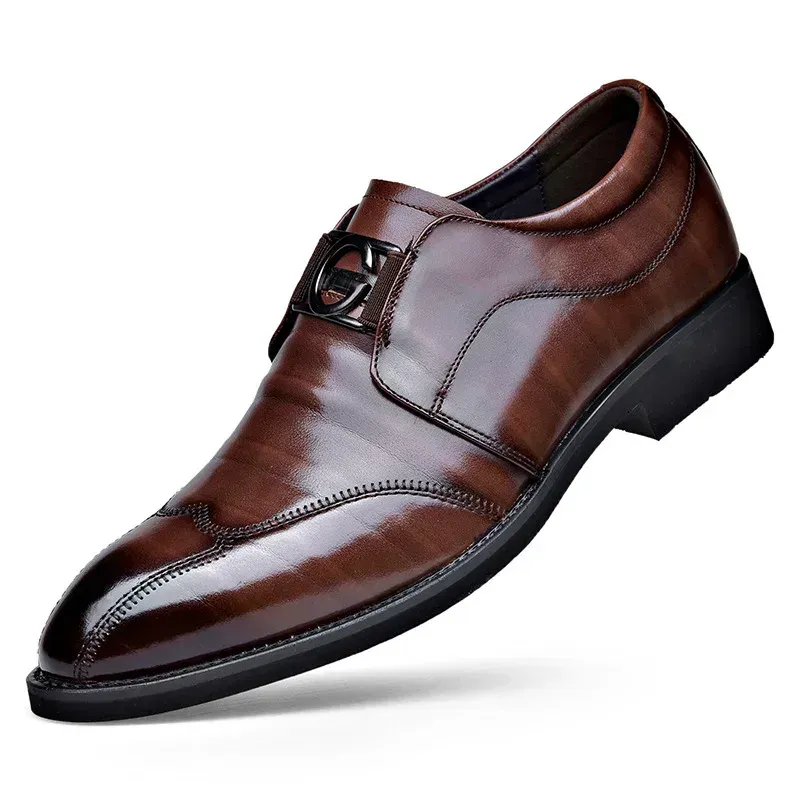 Men's Casual Business Leather Shoes Cover Feet Embroidered Pointed Scalp Shoes Comfortable Wear-resistant Dress Shoes Men