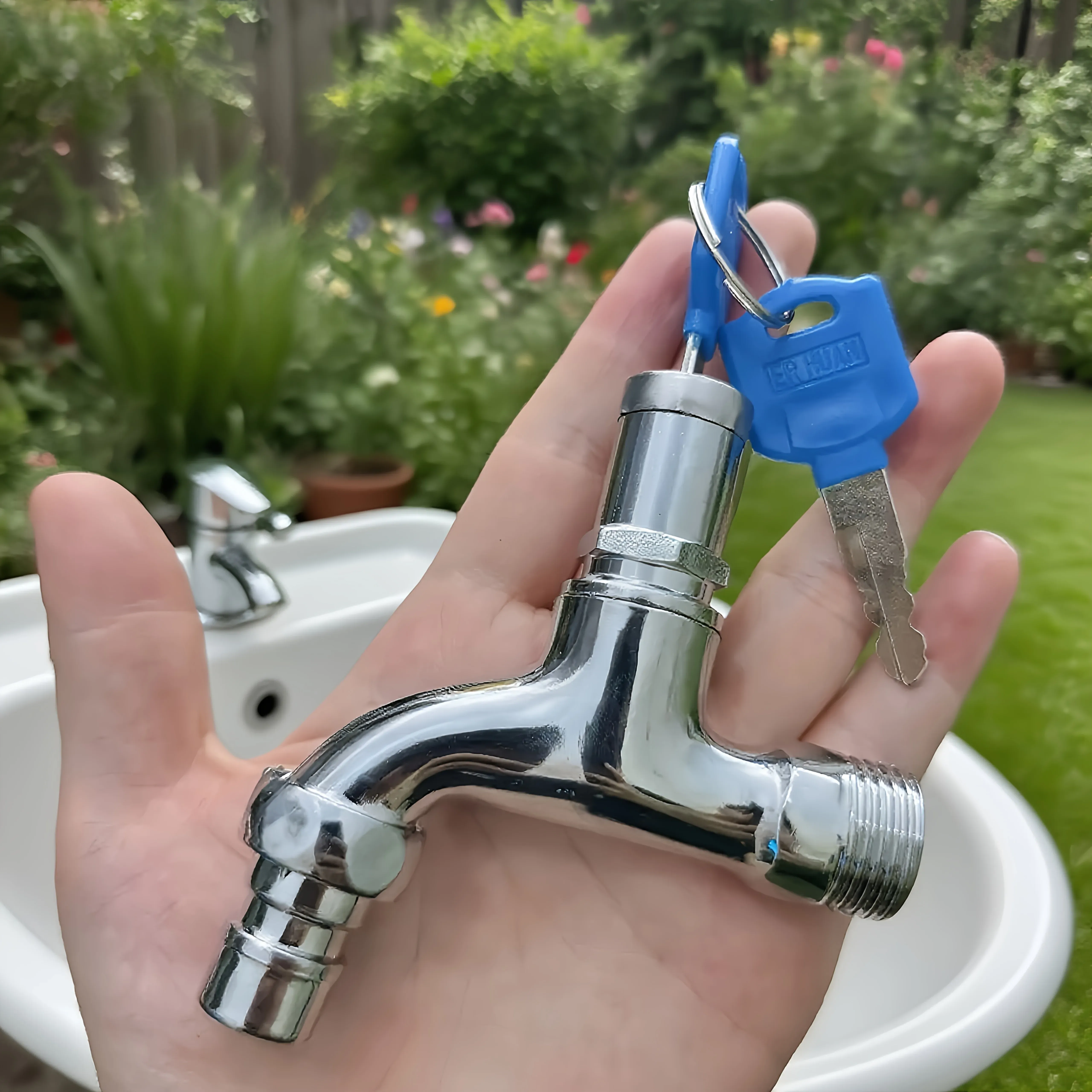 Thread Alloy Sink Tap With Key Lock Anti-Theft 1-2 Inch Outdoor Faucet Lockable For Washing Machine Garden Watering Car Wash