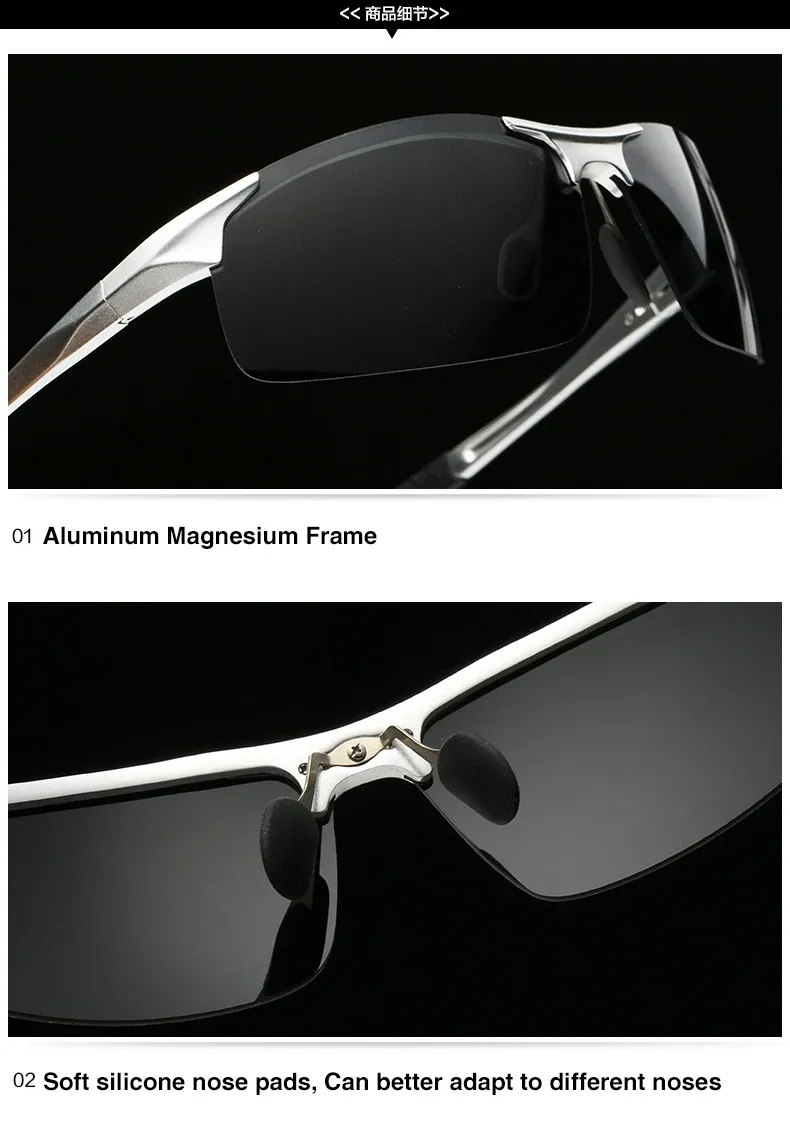 Driving Polarized Sunglasses Men Aluminum Magnesium Frame Sport Sun Glasses Driver Sunglass UV400 Anti-Glare