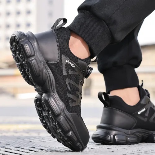 Safety Shoes Rotating Button Labor Insurance Shoes Lightweight Safety Shoes No Shoelaces Men's and Women's Work Shoes