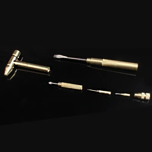 6-In-1 Mini Craft Hammer Screwdriver Set Copper Alloy Gold Detachable Micro Screwdriver Perfect Hand Tool For Diy Project