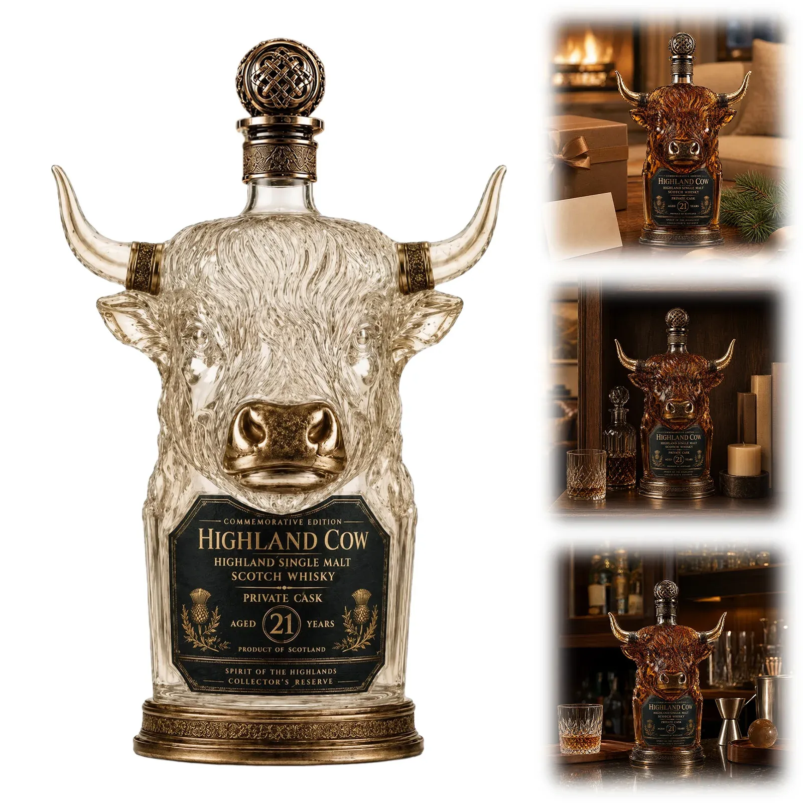 Highland Cow Shaped Whiskey Decanter Borosilicate Glass Bottle Unique Liquor Bar Cabinet Display Decor