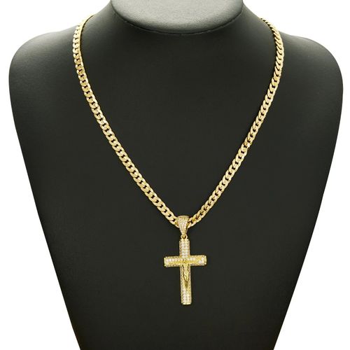 14K Gold-Plated Cross Necklace for Men Advanced Nanotech Tarnish-Free Cuban Figaro Rope Miami Chains with Jesus Crucifix Pendant