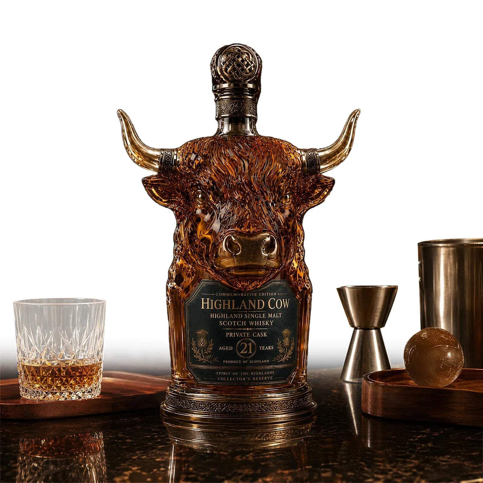 Highland Cow Shaped Whiskey Decanter Borosilicate Glass Bottle Unique Liquor Bar Cabinet Display Decor