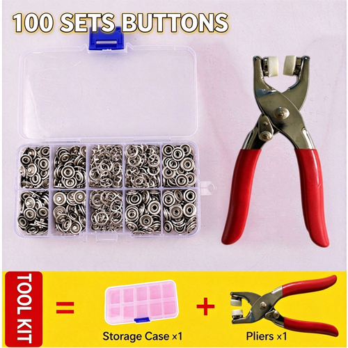 New Model Snap Button Kit With Hand Pressure Pliers 100pcs Snaps , Metal Snaps For Sewing, Sewing Snaps For DIY Crafts Clothes Hats