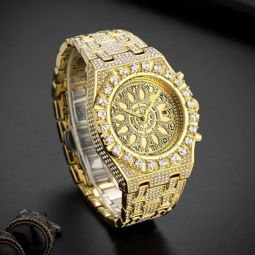 New Luxury Iced Out Full Diamond Watch for Men Hip Hop Arabic Numerals Calendar Waterproof Quartz Wristwatches Relogio Masculino