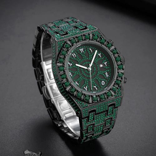 New Luxury Iced Out Full Diamond Watch for Men Hip Hop Arabic Numerals Calendar Waterproof Quartz Wristwatches Relogio Masculino