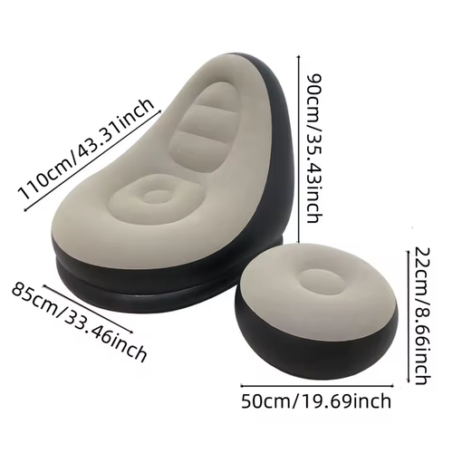 2pcs-set Portable Inflatable Lazy Sofa With Foot Pedal,  Modern Leisure Home Outdoor Camping Movable Flocking Sofa