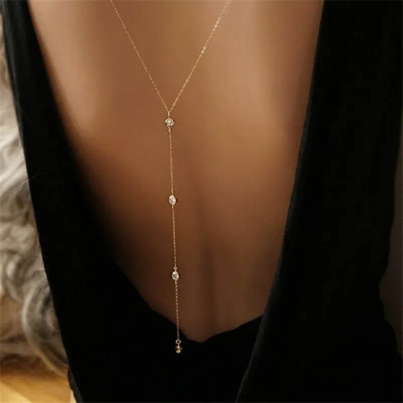 Simple Multilayer Rhinestone Back Chain Necklaces for Women Sexy Metal Shiny Crystal Bikini Waist Chain Body Chain Jewelry Gifts