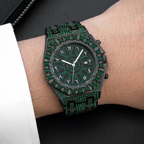 New Luxury Iced Out Full Diamond Watch for Men Hip Hop Arabic Numerals Calendar Waterproof Quartz Wristwatches Relogio Masculino