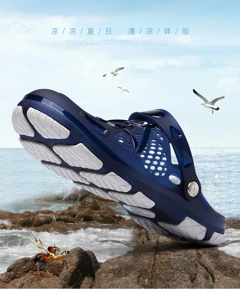 Men's lightweight slip-on sandals, indoor non-slip, outdoor beach casual, daily wear, comfortable slip-on shoes, fashionable