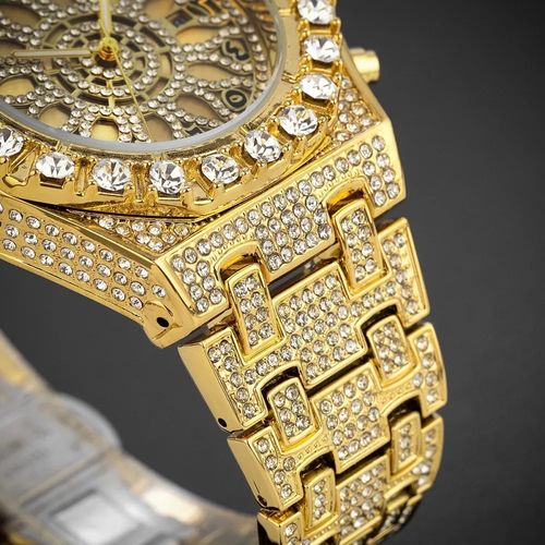 New Luxury Iced Out Full Diamond Watch for Men Hip Hop Arabic Numerals Calendar Waterproof Quartz Wristwatches Relogio Masculino
