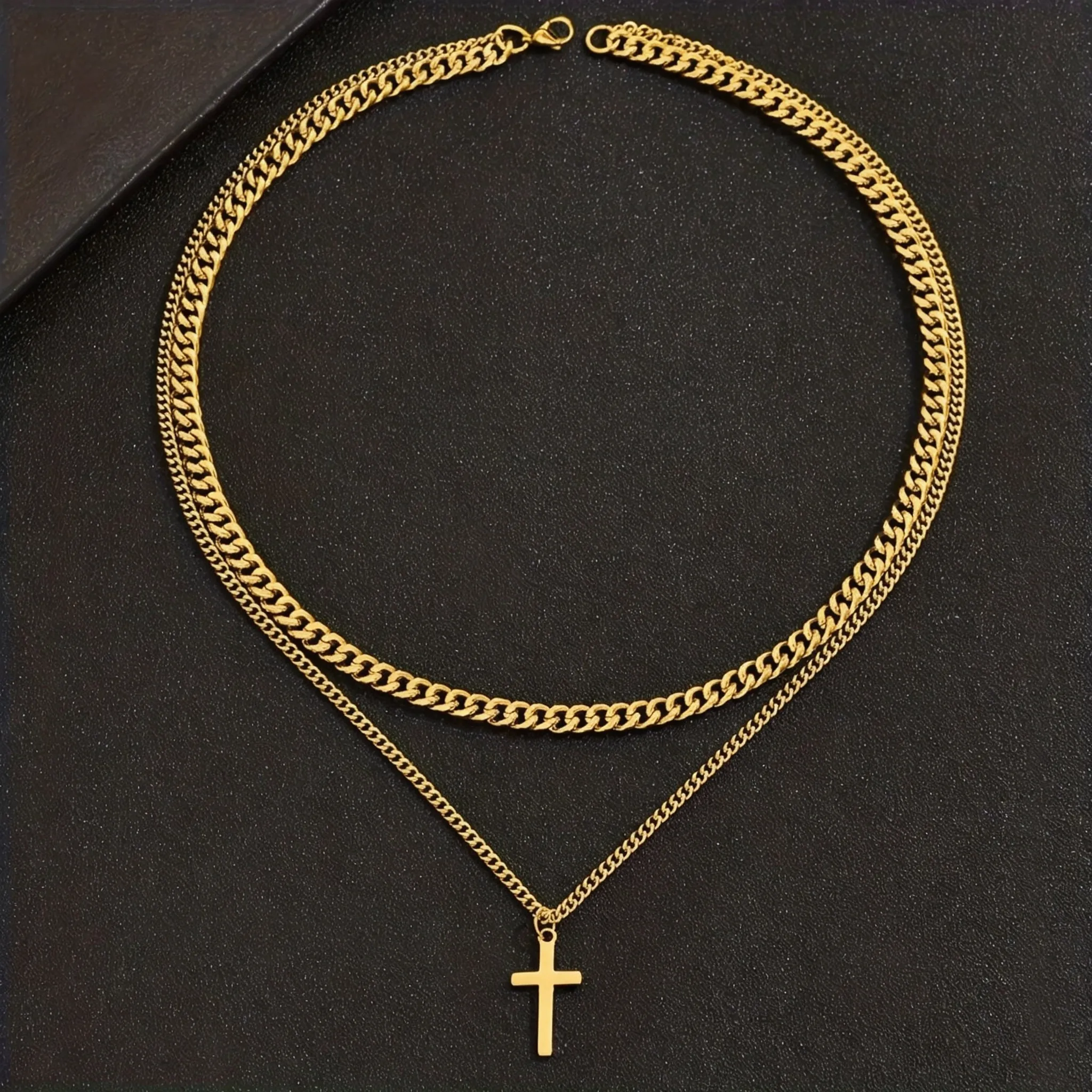 Unisex Box Chain Cross Necklaces, Men Women Stainless Steel Chain with Alloy Cross Pendant, Religious Faith Cross Necklace
