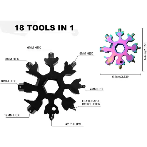 5-piece set---18-in-1 Snowflake Multi Tool Outdoor Camping Travel Camping Adventure Daily Survival Tools Stainless Screwsdriver Bottle Opener