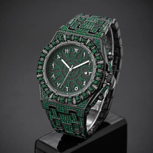 New Luxury Iced Out Full Diamond Watch for Men Hip Hop Arabic Numerals Calendar Waterproof Quartz Wristwatches Relogio Masculino