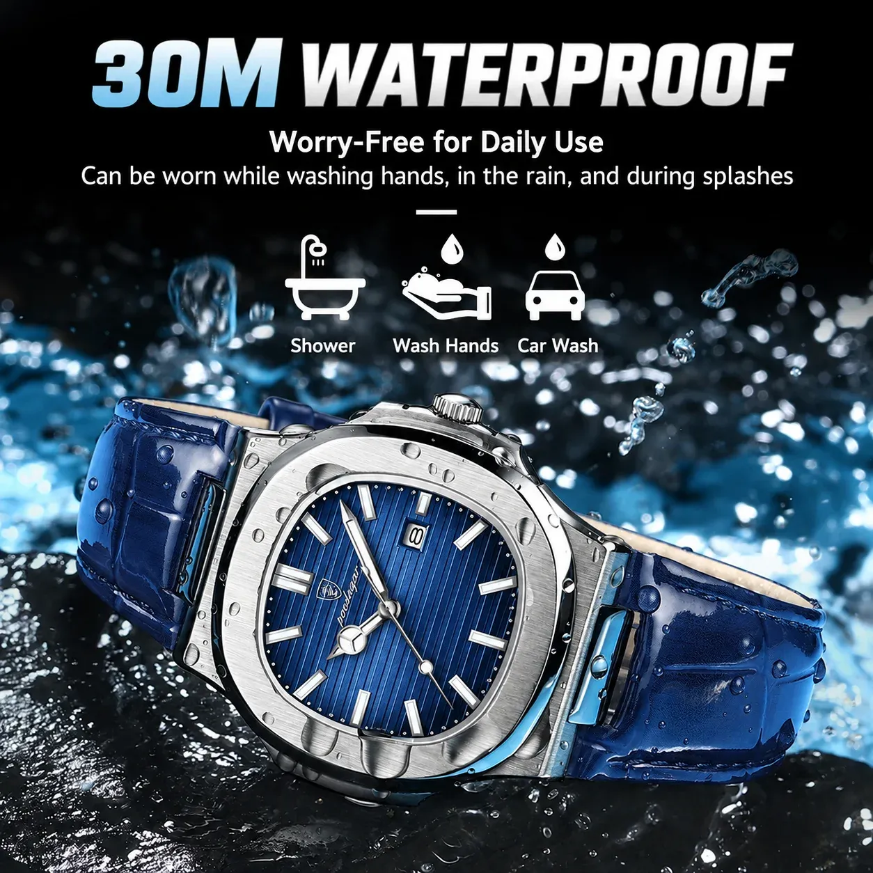 Square Man Watch Date Waterproof Luminous Luxury Men Wristwatch High Quality Leather Men's