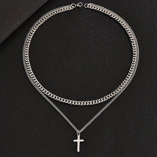 Unisex Box Chain Cross Necklaces, Men Women Stainless Steel Chain with Alloy Cross Pendant, Religious Faith Cross Necklace