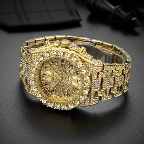 New Luxury Iced Out Full Diamond Watch for Men Hip Hop Arabic Numerals Calendar Waterproof Quartz Wristwatches Relogio Masculino