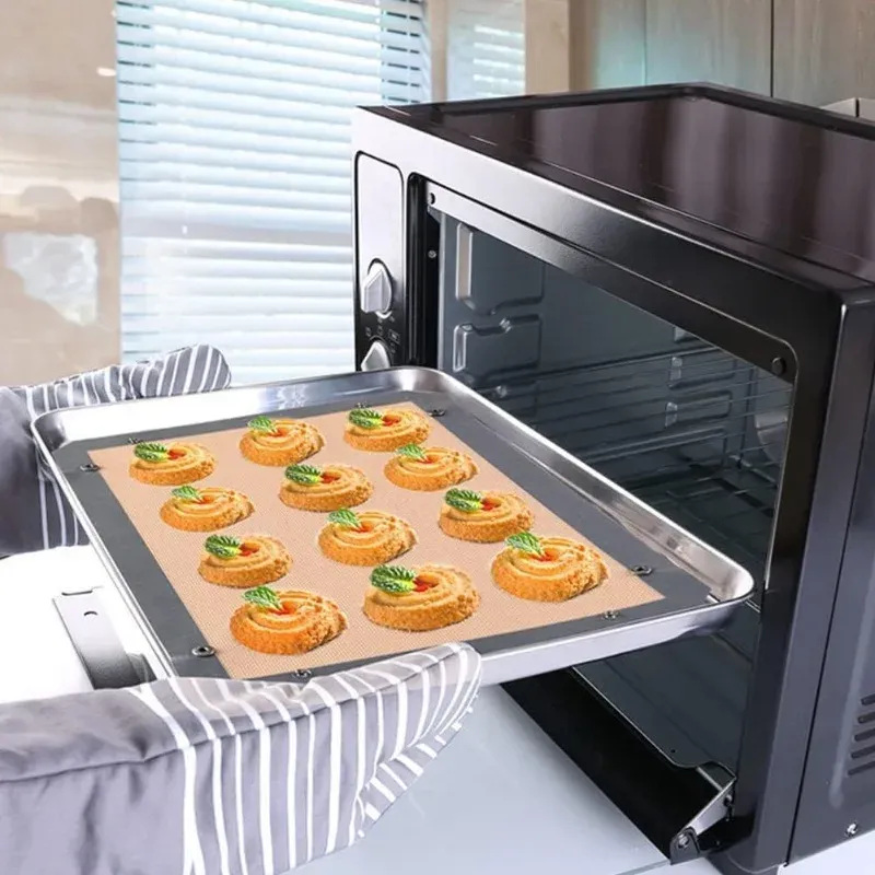 2Pcs Silicone Fiberglass Baking Mat Non Stick Leakproof Oven Liner Sheet Foldable Raised Edge Roasting Tray Cookie Pastry Pan