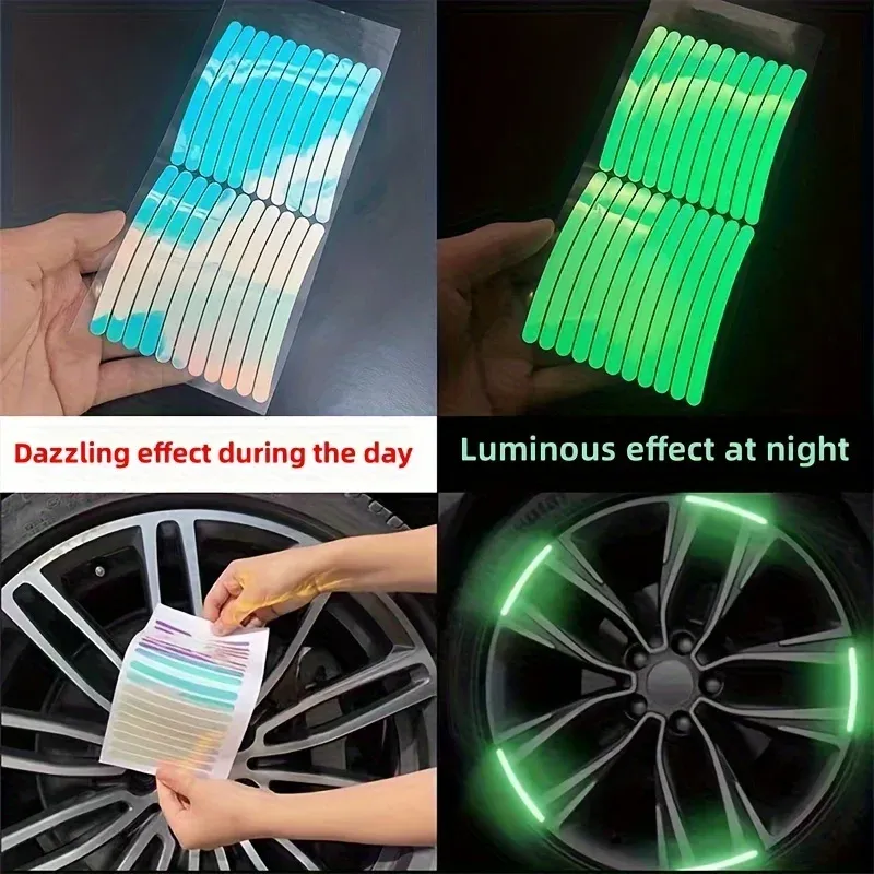 20PCS Car-Wheel Reflective-Stickers Night Fluorescent Tire Warning-Stickers Paste Creative Personality Decorative Car Stickers
