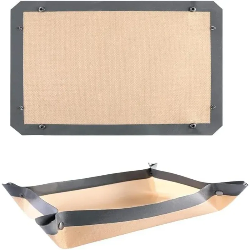 2Pcs Silicone Fiberglass Baking Mat Non Stick Leakproof Oven Liner Sheet Foldable Raised Edge Roasting Tray Cookie Pastry Pan