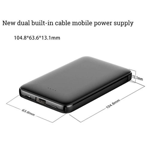 Ultra-thin mini portable dual-wire power bank for mobile phones with printed logo