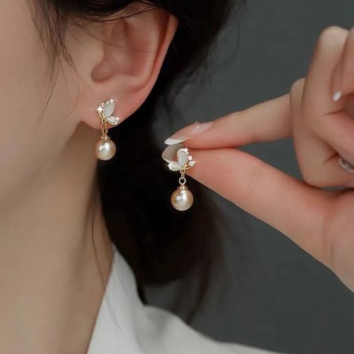 ins trendy all-match temperament high-grade pearl earrings for women light luxury niche super fairy fashion butterfly earrings ear jewelry
