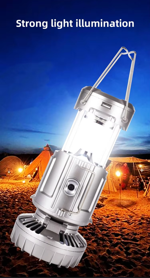 Solar-powered light-emitting diode lantern, portable lamp, outdoor camping, outdoor tent lamp, USB new electric fan, camping lamp