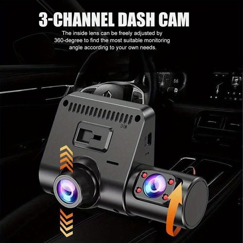 Channel Automobile DVR High Definition 1080P 3-Lens Interior Dashboard Camcorder with Camber for Three Directions DVR Video Recorder Video Mini Dashboard Camera 2-Inch