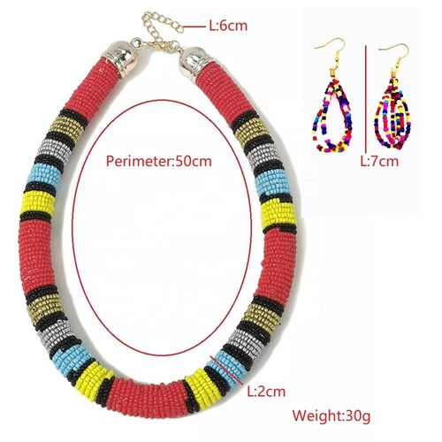 New design beaded necklace with long hoop earrings, women's accessory set