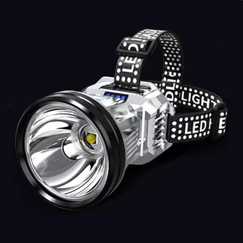 Best-selling powerful long-range head-mounted rechargeable miner's lamp for outdoor emergencies. Silver color. Perfect match for Douyin. Street vendor lamp. Similar to the product on TikTok.