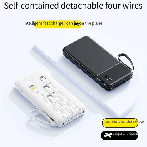 LED display screen with 4 built-in cables, USB Type-C high-capacity 10W output, customizable 10000mAh lithium polymer mini portable power bank