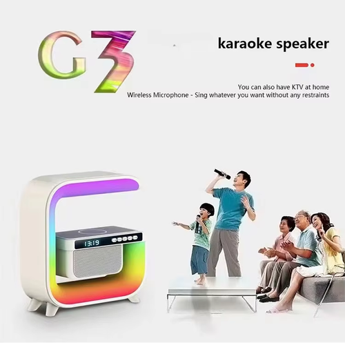 G3 Mini Speaker with Wireless Charging and Wake-Up Light, G-shaped Speaker Supports Fast Wireless Charging, Desktop Mini Speaker