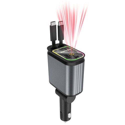 Fast charging car phone station charger - 4-in-1 extendable car charger, with ambient star-shaped light, type 2 PD fast adapter