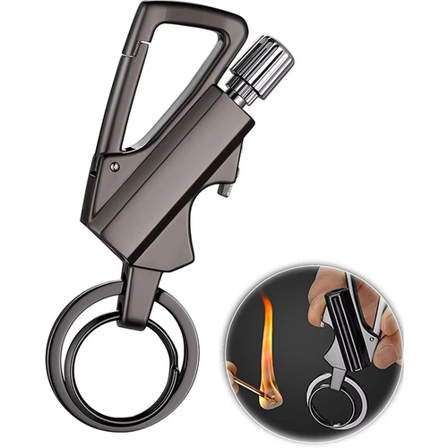 Multifunctional Rechargeable Bottle Opener, Metal Match and Lighter Holder Keychain