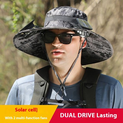 Inventory: Men's outdoor double-fan sun-protective hat for hiking, fishing, solar charging, fisherman's sun hat, promotional polyester sports hat