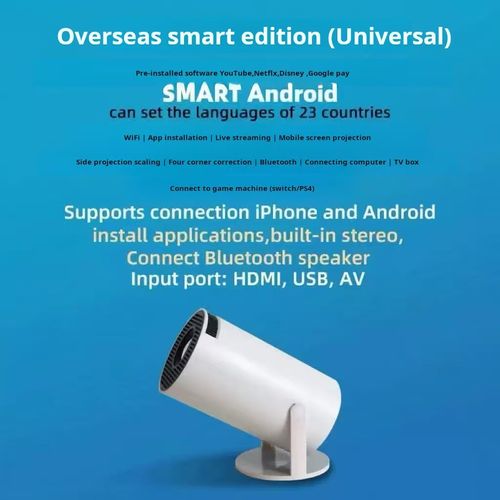 HK300 Projector for Home Use, 4K Ultra HD, Cross-border Smart, Compact & Portable, Screen Mirroring for Mobile Phones and Computers