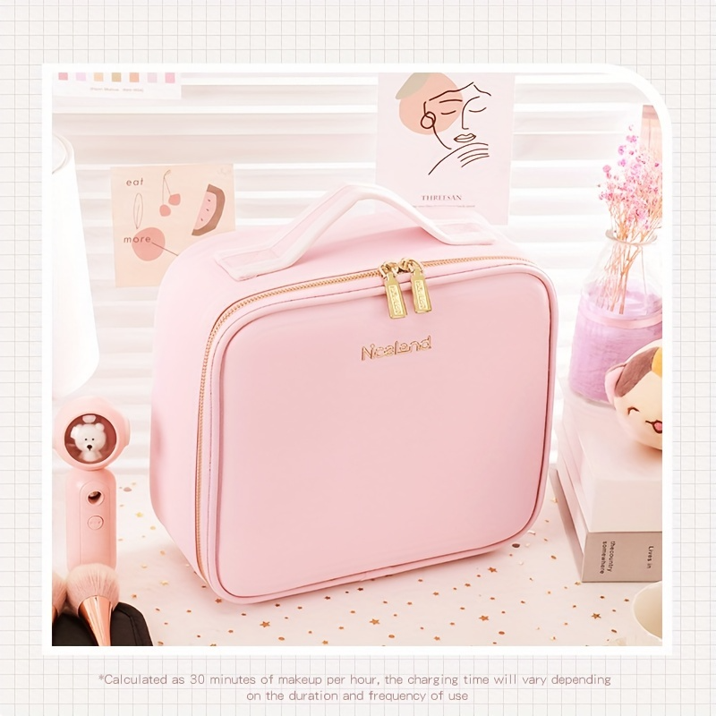 Pink Travel Makeup Bag With Mirror Large Capacity Cosmetic Storage Box