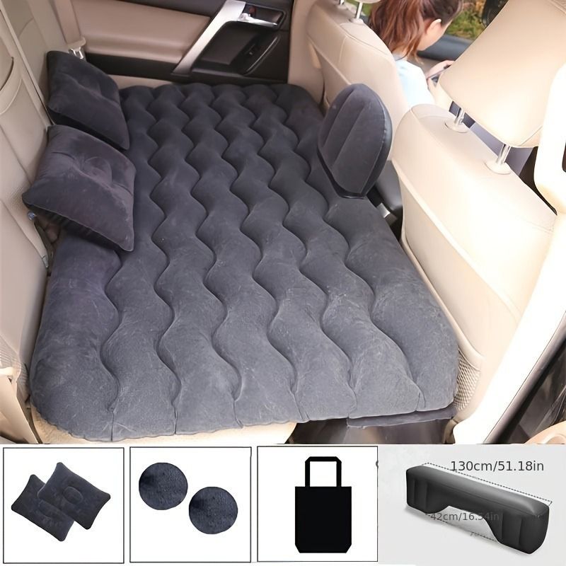 Luxurious plush PVC inflatable car rear seat cushion - double-layer, easy to seal, equipped with 2 pillows and footrests, with storage bag