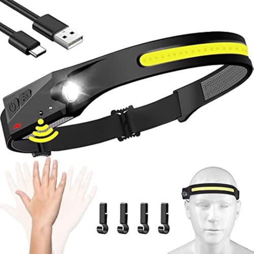 Headlamp Rechargeable, 230° Wide Beam Head Lamp LED with Motion Sensor for Adults