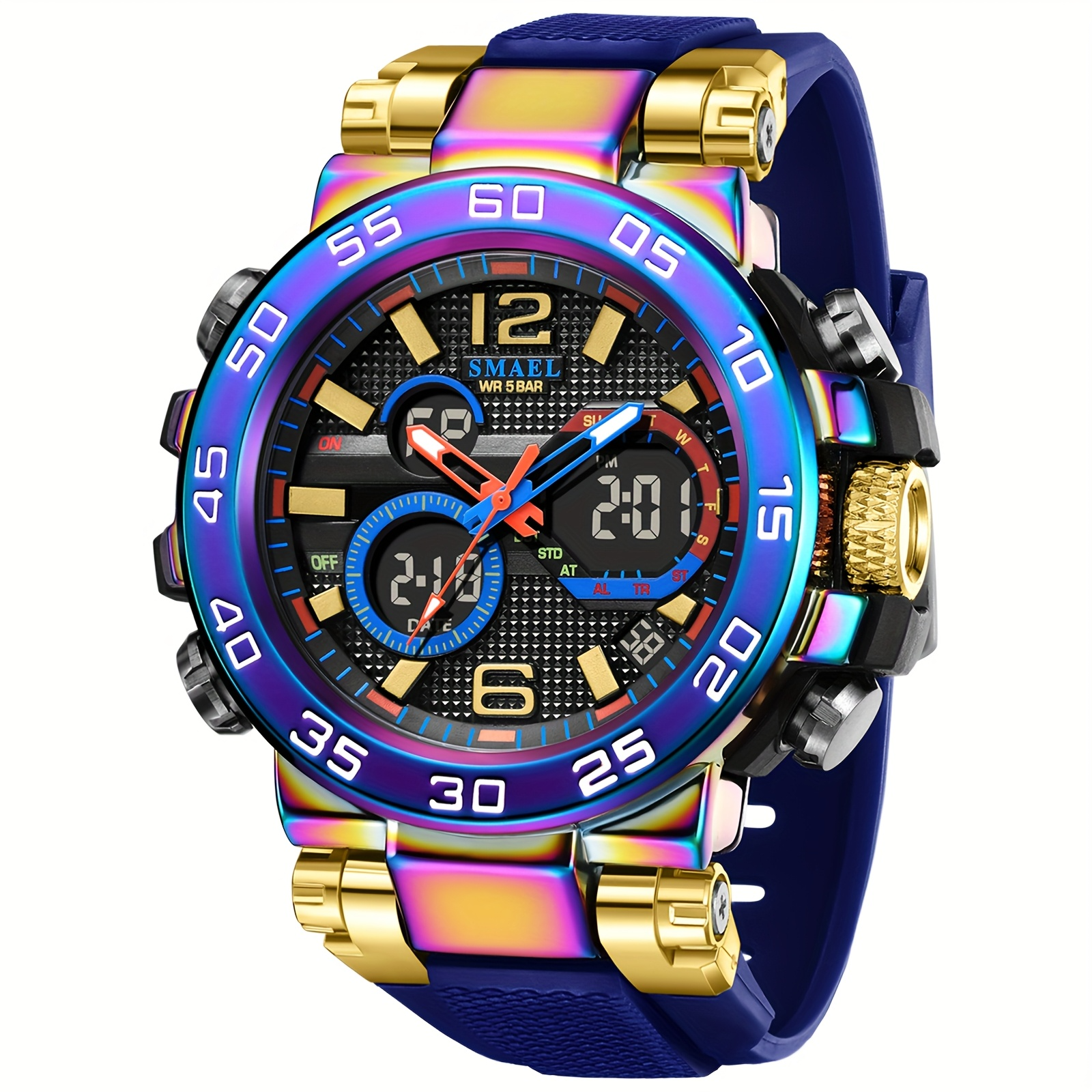 Men's Sports Watch, 50M Dual Display Digital Quartz Watch, Alarm Clock Chronograph Multi-function LED Luminous Fashion Party Style Watch, Ideal For Gift Giving