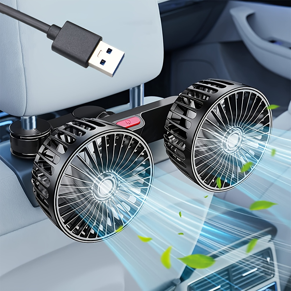 Dual-Head Car Rear Air Circulator with 3 Speeds, 360-Degree Rotation, USB Power Supply - Easy to Install