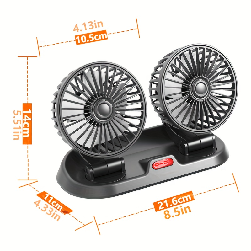 Universal 5V USB Car Fan with Parking Numbers, Dual-Head Rotatable 2-Speed Adjustable Car