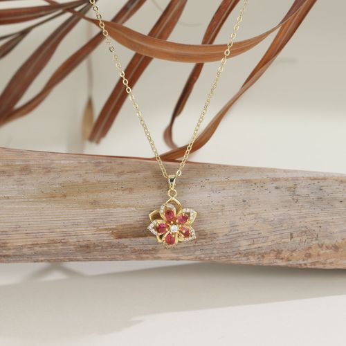 🌸 Gold Plated 360° Rotating Flower Pendant Necklace with Artificial Gemstones, Daily Wear, Fashion All-Match, Perfect Gift Choice
