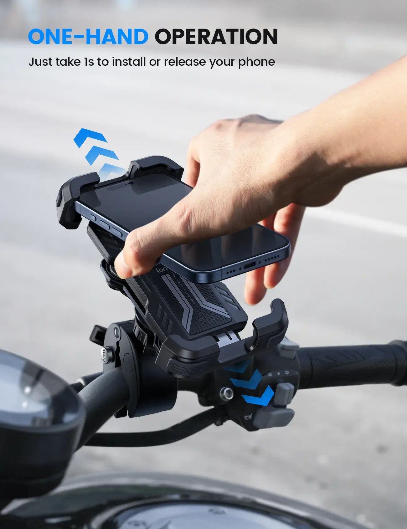 Motorcycle Phone Holder – Dual Shock Absorption, Full Protection, 360° Rotatable Secure Mount