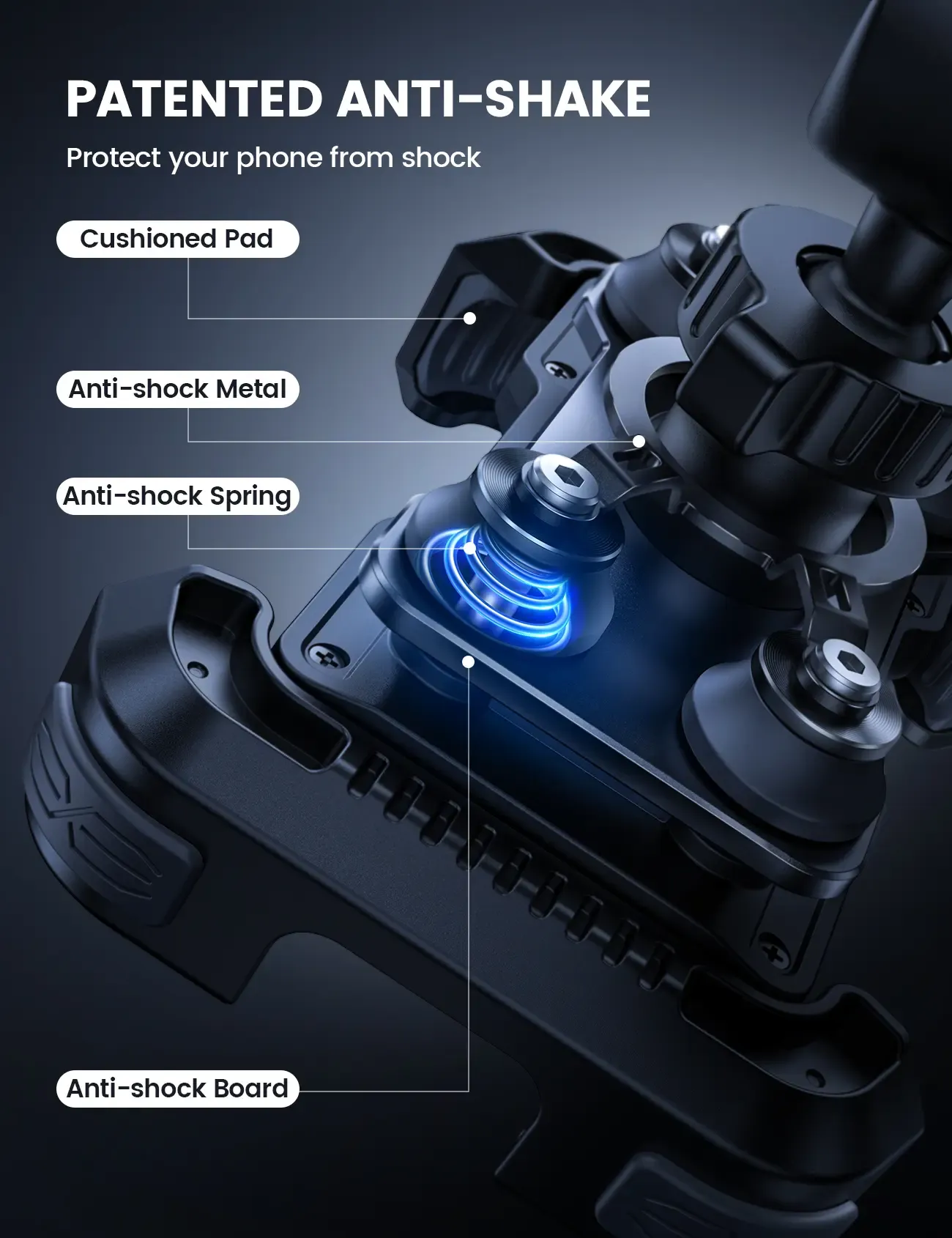 Motorcycle Phone Holder – Dual Shock Absorption, Full Protection, 360° Rotatable Secure Mount