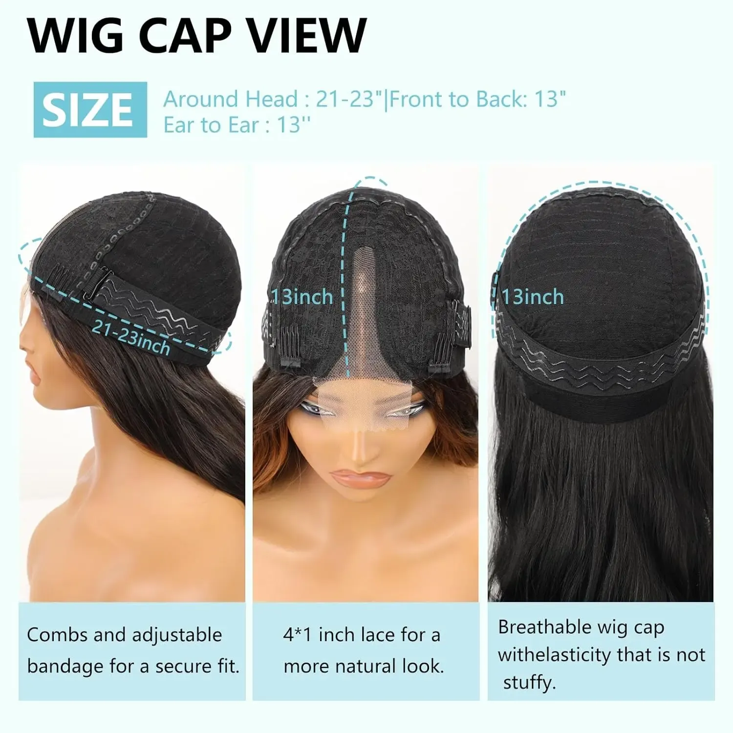 Women's Black Long Wavy Lace Parting Wig, Heat Resistant Synthetic Fiber, Suitable for Daily & Party Wear - 26 Inches